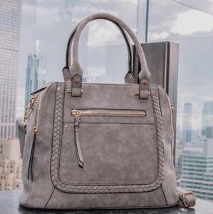 NWT VR NYC Logan  Zip Compartment Satchel Handbag - Mid Gray